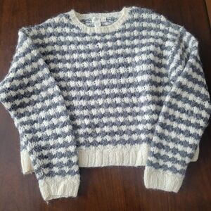 J Crew Wool Mohair blend Cozy Striped Gray and White Sweater Size Medium